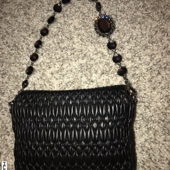 Miu Miu Matelasse Nappa Leather Crystal Flap Clutch Black - Picture 4 of 7